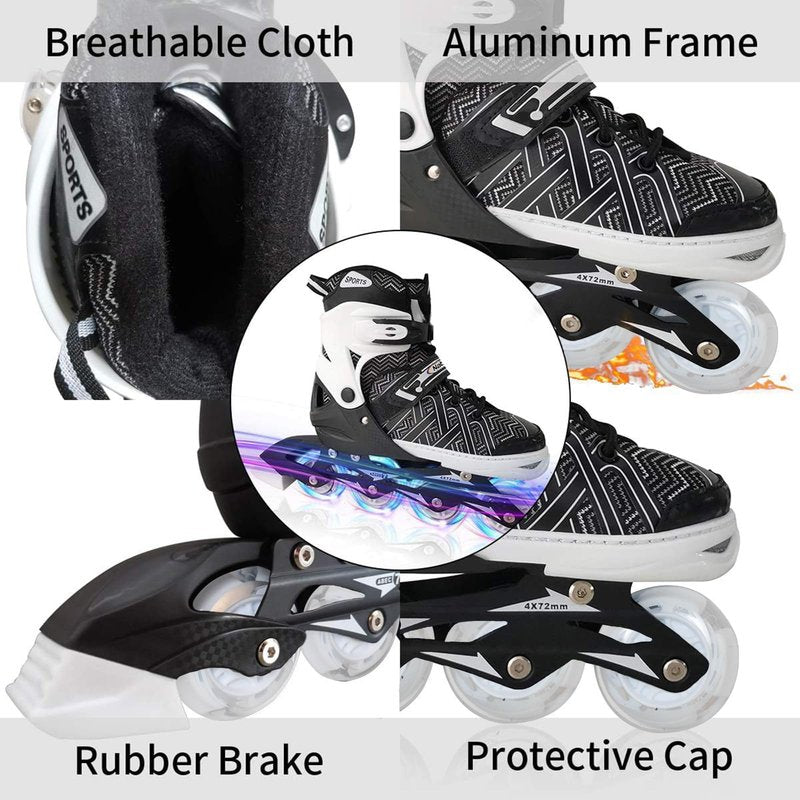 Nattork Adjustable Inline Skates for Kids Boys & Girls, Blue Black Red with Light up Wheels, Youth Blade Roller Skating for Beginners Ages 3-15