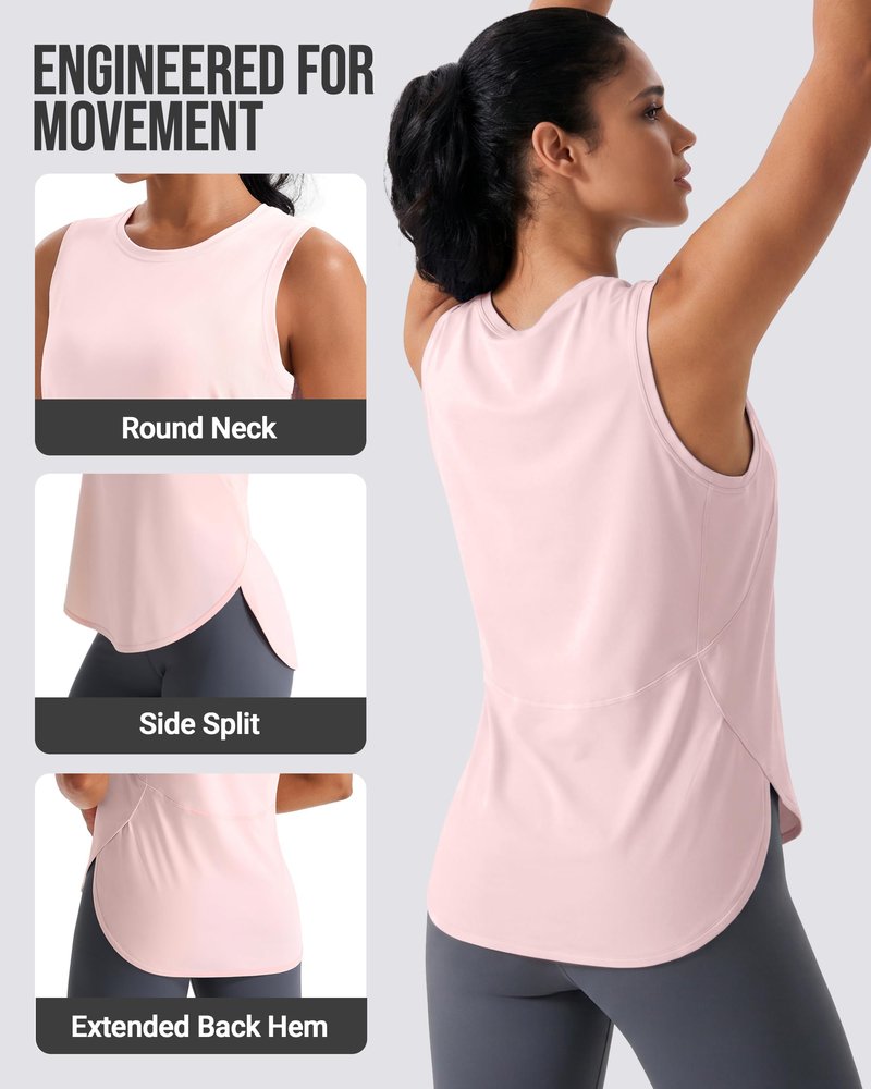 JOYSPELS Ice Silk Workout Tank Tops for Women Cool-Dry Sleeveless Loose Fit Yoga Shirts Athletic Pink