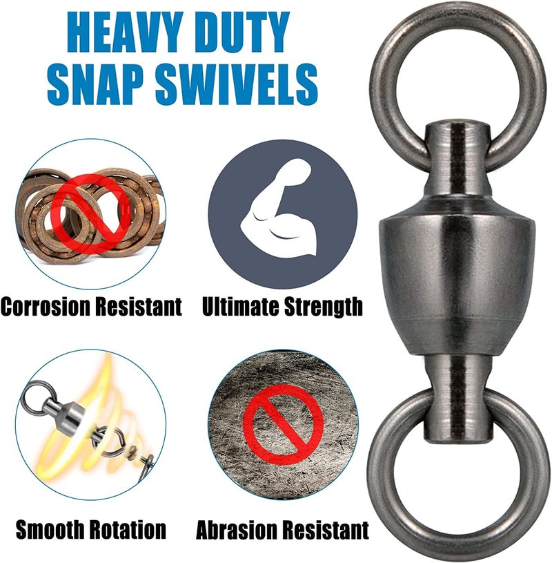 Dr.Fish 50 Pack Ball Bearing Fishing Swivels, Swivels Fishing Tackle Saltwater, Freshwater Stainless Heavy Duty Lure Leader Line Connector #6