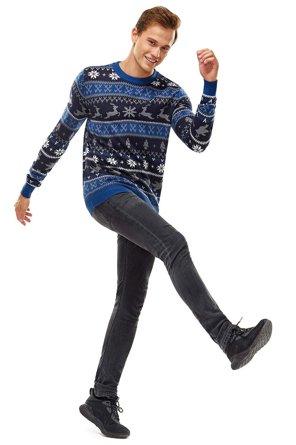 Women`s Ugly Christmas Sweater Unisex Men憇 Funny Novelty Fairisle Pullover for Party Feeling The Fair Isle Blue X-Large