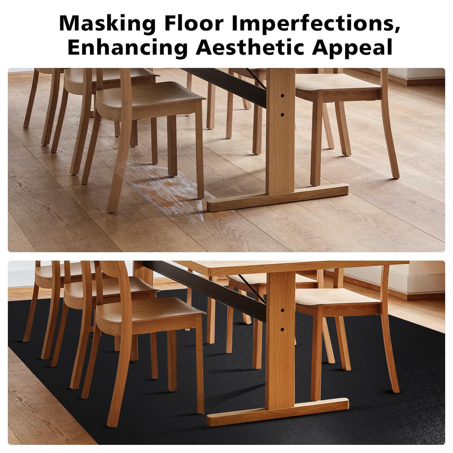 FURKIT Vinyl Floor Mat for Home，5'×7' Black Waterproof Area Mat for Under Dining Room Table, Sturdy Plastic Rug Protector for Kitchen, Living Room, Yard, Garage