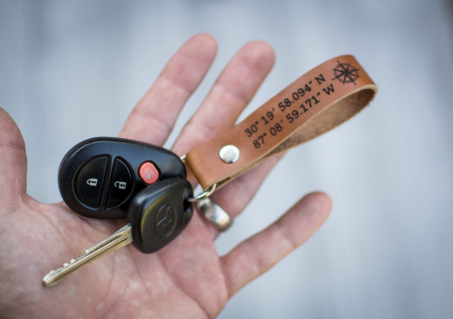 Personalized Leather Keychain, Handmade in the USA, Gift for Anniversary, Christmas, and more