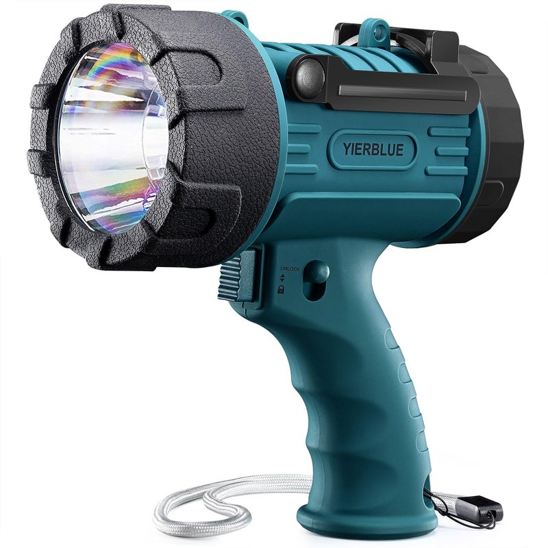 YIERBLUE Rechargeable Spotlight Flashlight IP67 Waterproof with 1000,000 Lumen LED, 12 Hours Long Running Spot Light, Impact Resistant Handheld Spotlight with Foldable Stand Red Lens