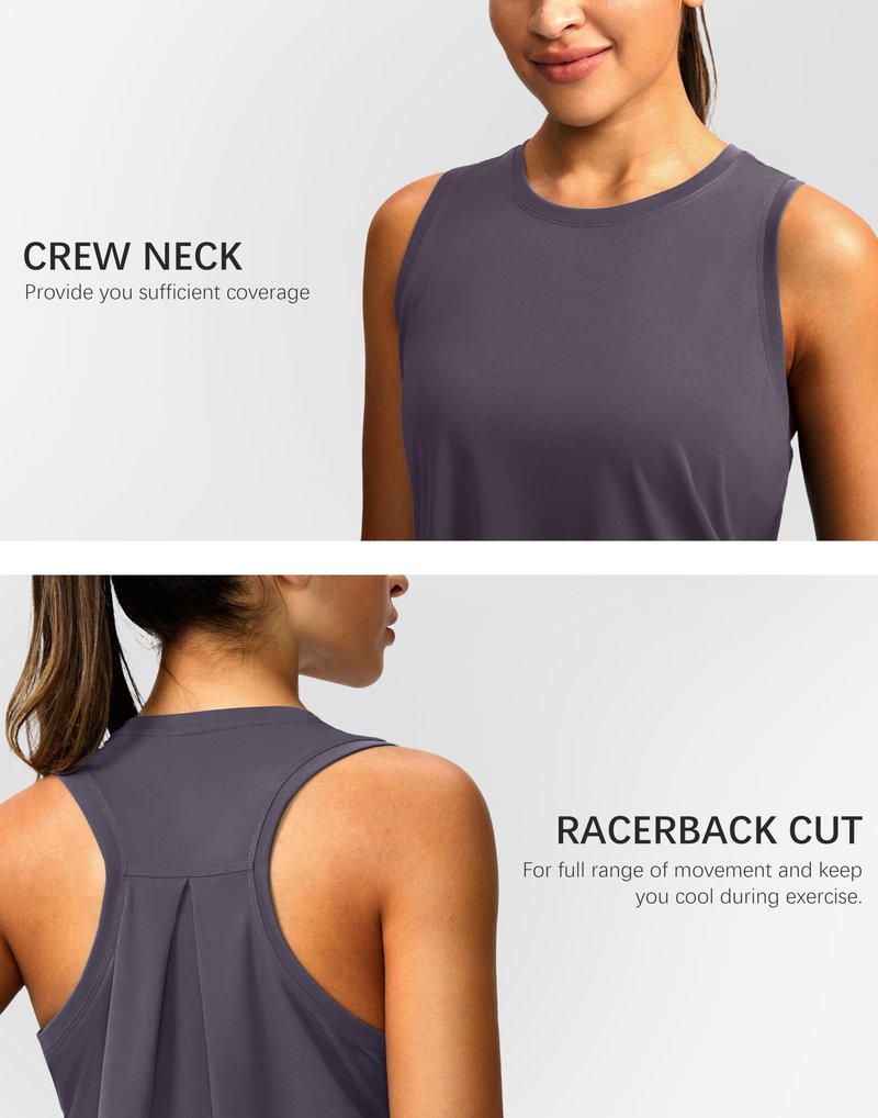Women's Workout Tops Racerback Athletic Tank Tops Sleeveless Loose Fit Yoga Running Gym Shirts for Women(Purple Grey,XXL)