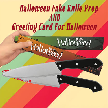 Nlcoek 2Pcs Halloween Fake Knife Prop,Fake Knife,Halloween Classic Horror Props Kills Butcher Knife Prop (Silver+red)