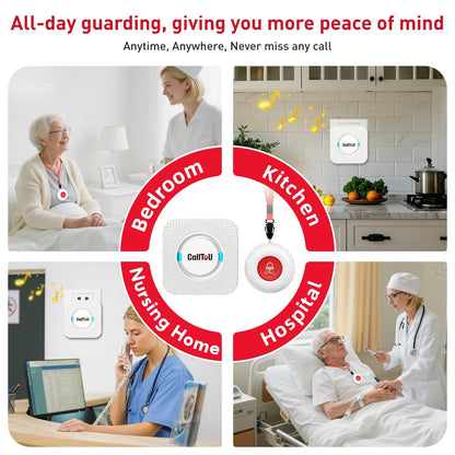CallToU Caregiver Pager Wireless Call Button Nurse Alert System 500+ Feet for Home/Elderly/Patient/Disabled 1 Plugin Receiver 1 Waterproof Transmitter