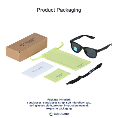 COCOSAND Toddler Baby Sunglasses with Strap Polarized Flexible Square Frame UV400 Protection for Kids Girl Boy Age 2-6, Black