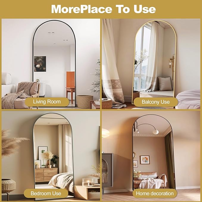 Arched Full Length Mirror, 71"x30" Free Standing Floor Mirror, Modern Full Body Mirrors with Stand, Wall Mirrors with Aluminum Alloy Frame for Bedroom,Living Room, Gold