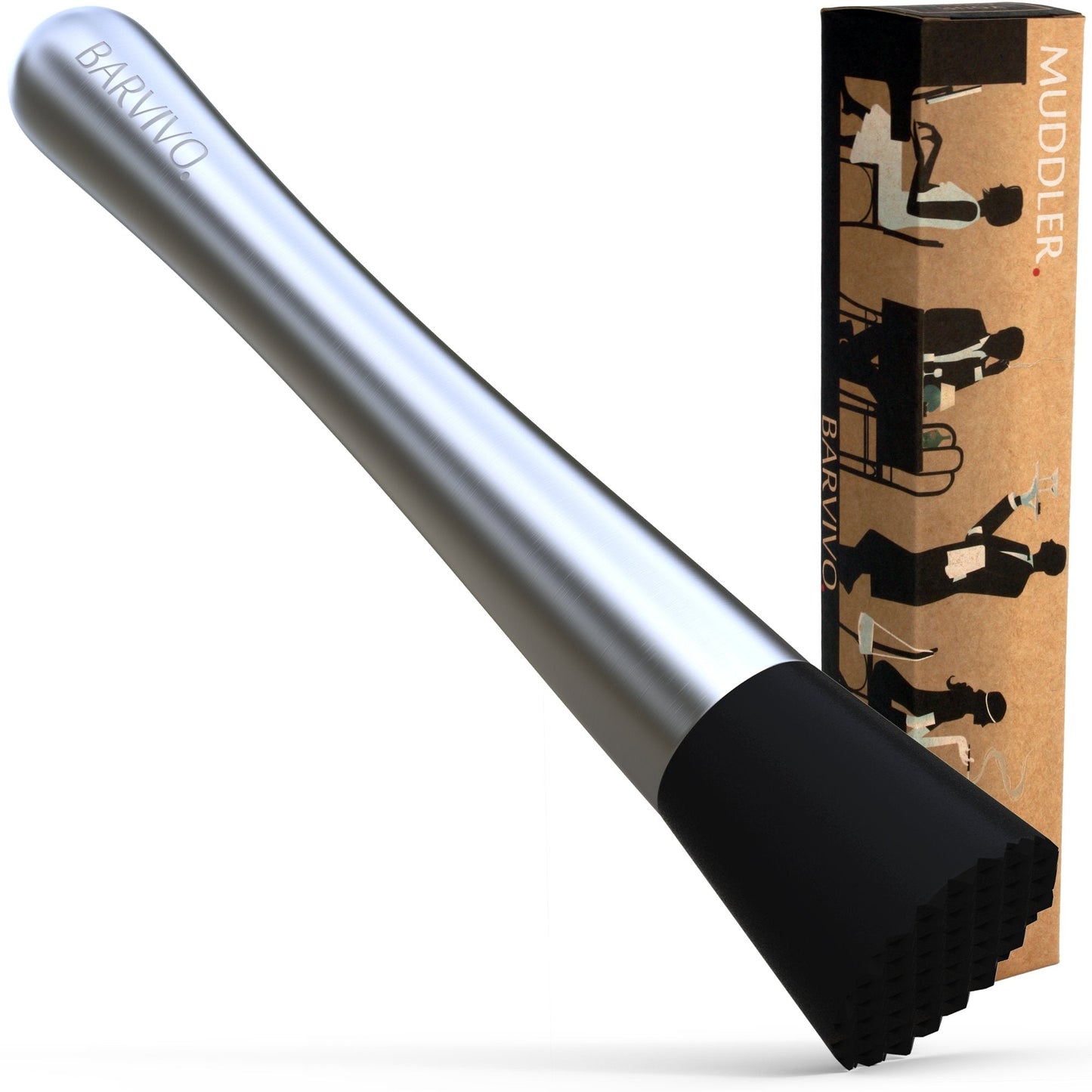 Barvivo Drink Muddler for Cocktails - 8 Inch Professional Stainless Steel Muddler - Durable Cocktail Muddler Set Drink Smasher & Mojito Muddler - Wine Accessories Ideal Valentines Day Gifts for Him