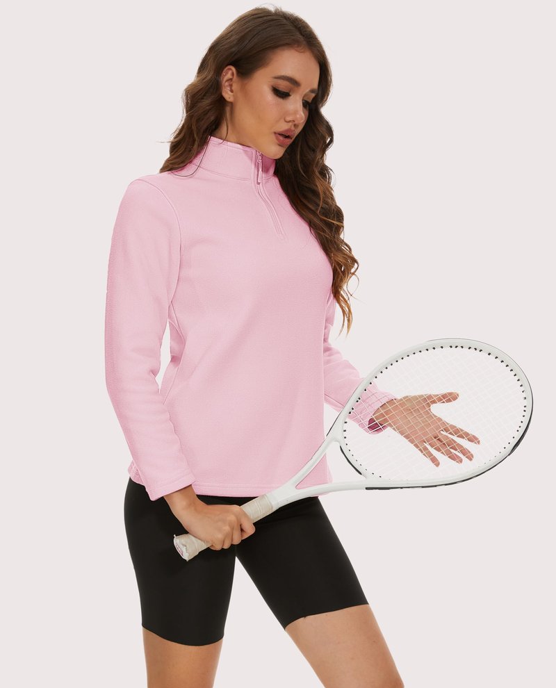 MAGCOMSEN Fleece Jacket Women Long-sleeve Lightweight Pullover Winter Thermal Tops Quarter Zip Sweatshirts, Pink, XL
