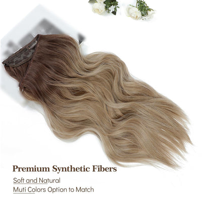 Ms TAj Halo Hair Extensions clip in hair extensions Natural Blonde with Dark Root 20 inch with Adjustable Size Removable Clips Invisible Secret Synthetic Hairpiece for Women