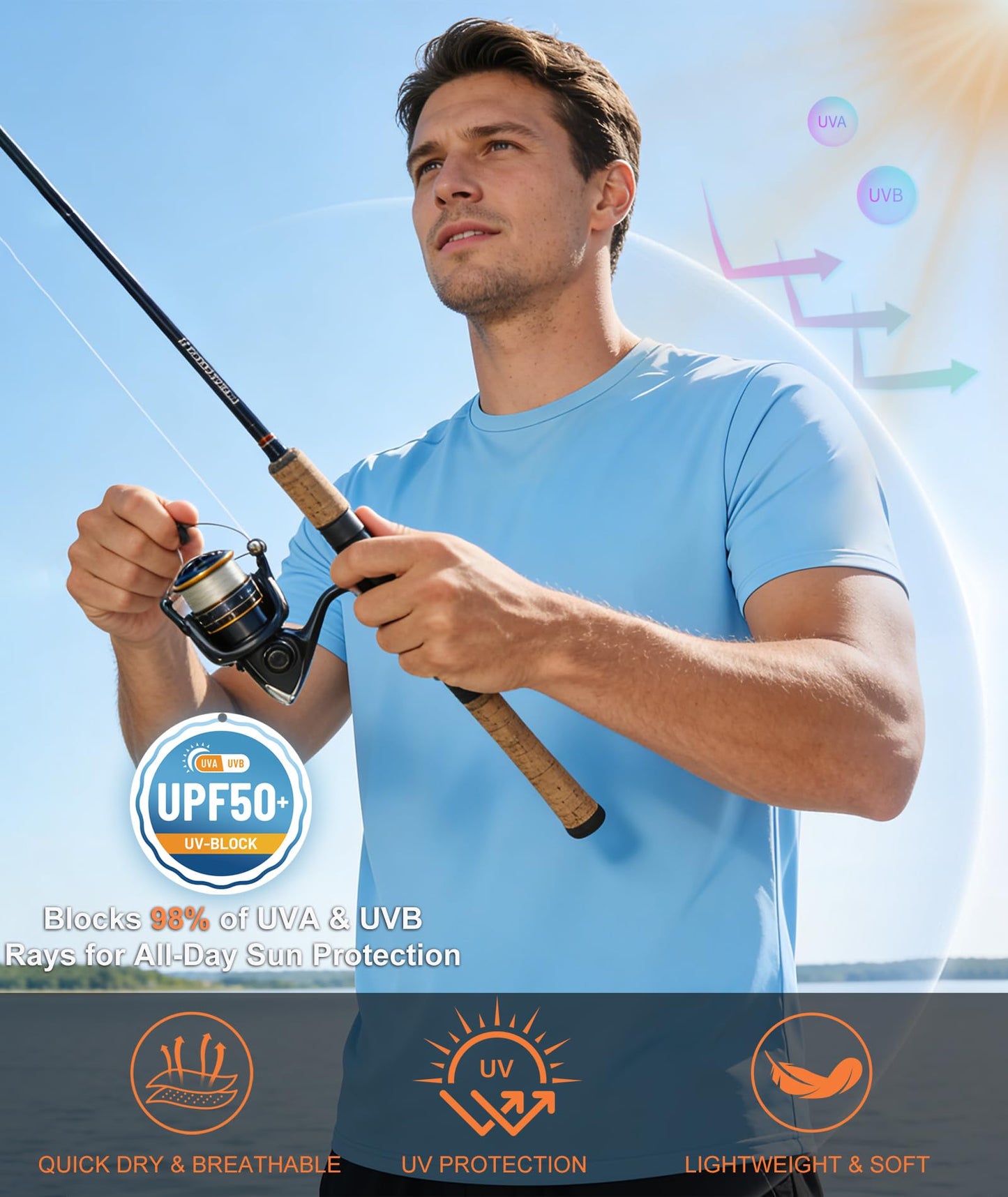 T Shirts for Man Swim Shirt UV UPF 50+ Sun Protection Short Sleeve Workout T-Shirts Moisture Wicking Swim Running Athletic Rash Guard Tee Shirt 7 Pack