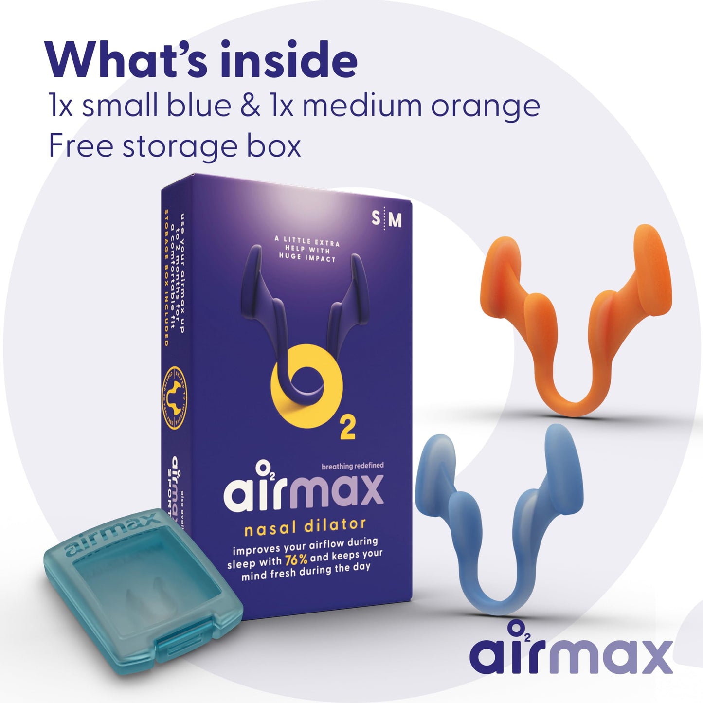 Airmax Nasal Dilator Trial Pack | Anti Snore Device | 76% More Air for Better Breathing & Snoring Relief | Guaranteed Fit (1x Small & 1x Medium)