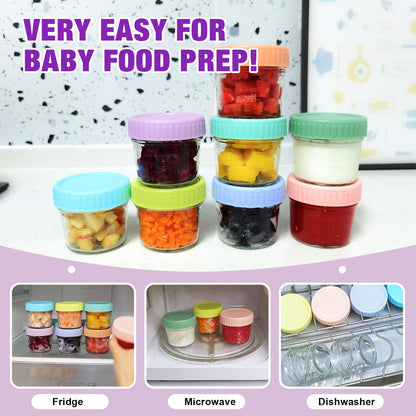 8 Pack Glass Baby Food Storage Containers, 4 oz Baby Food Storage Jars With Lids, Microwave, Dishwasher & Freezer Safe, BPA-Free Baby Food Jars, Suitable for Toddler Foods, Fruit , Purees, Snack