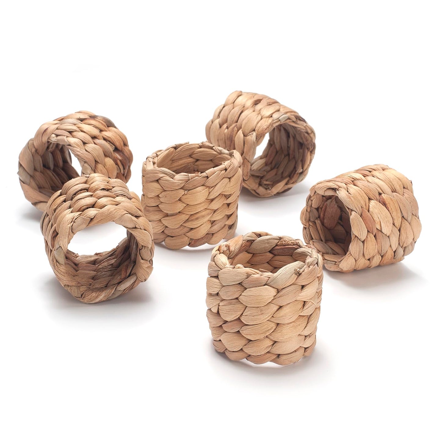 Napkin Rings Set of 6, Handmade Water Hyacinth Boho Napkin Rings, Rustic Farmhouse and Beach-Inspired Rattan Napkin Rings for Elegant Table Decoration, Perfect for Christmas Table Decor, Wedding Decor