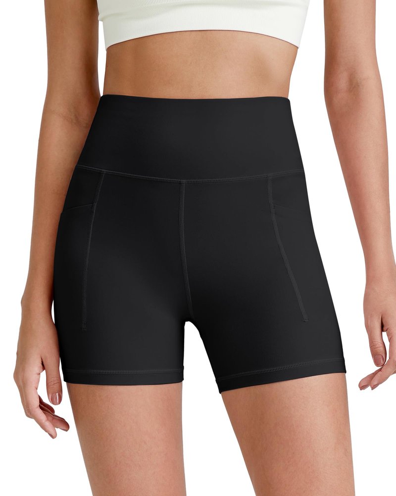 G4Free Biker Shorts for Women Tummy Control High Waisted Yoga Workout Running Gym Shorts with Pockets(Black,6",L)
