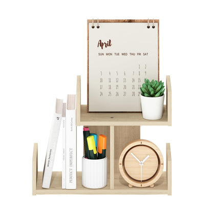 Furinno Hermite Wooden Desktop Bookshelf Storage Organizer for Home and Office Supplies, Bauhaus Oak