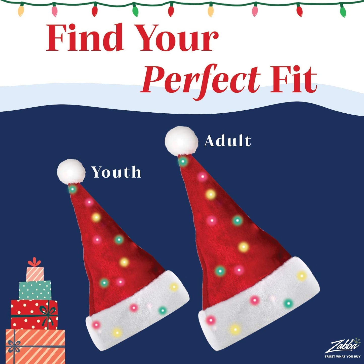 Winks Novelty Funny Light Up Santa Hat with Blinking Color-Changing LED Lights - Soft Plush Faux Fur Hat for Adults and Kids (1 Hat)