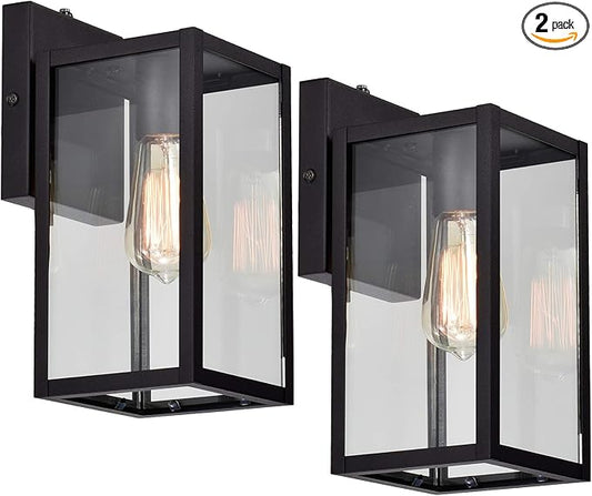 MICSIU 2 Pack Dusk to Dawn Outdoor Lighting, 11 Inch Matte Black Exterior Wall Lantern with Clear Glass, Exterior Wall Lights for House, Porch, Garage, Doorway, Pathway