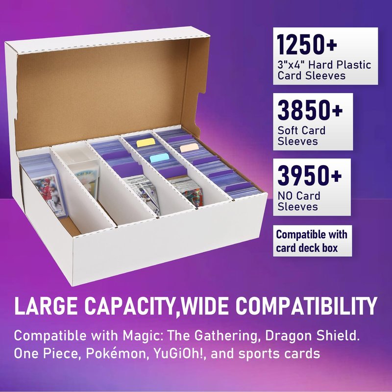 EBOAUSI Trading Card Storage Box 5 Row Holds 3950-count,3 Pack Cardboard Storage Box with 24Divider+36 Index Label,Trading Card Dividers for Tcg,Sports,Mtg Cards (3 Pack-Large)