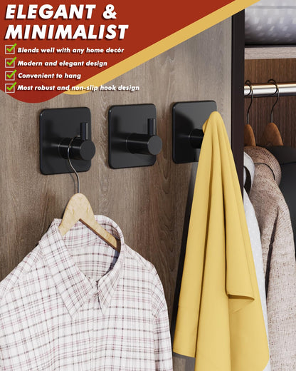 Adhesive Hooks Heavy Duty 30lb(Max) Wall Hooks, 5 Pack Self Adhesive Damage Free Towel Rack, Stainless Steel for Coat Robe, Waterproof Oilproof Rustproof for Bathroom Shower Kitchen Office