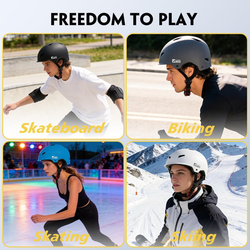 Skateboard Helmet for Adults - Adjustable Certified Safety Adults Helmet for Skateboarding Bike Bicycle Scooter Cycling Skate Skating Multisport Helmets for Women Men Boys Girls Kids Youth
