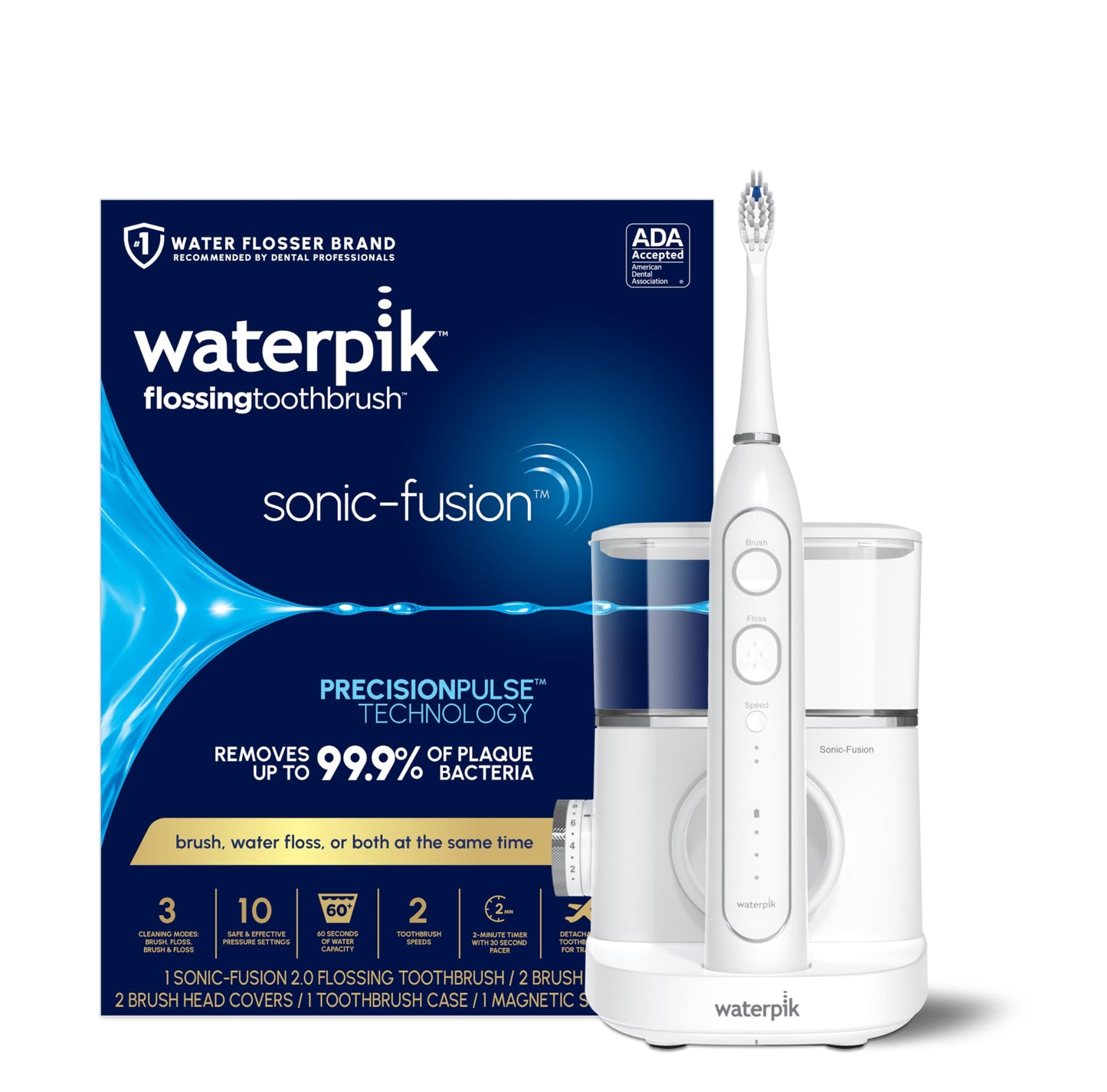 Waterpik Sonic-Fusion 2.0 Professional Flossing Electric Toothbrush with Water Flosser Combo In One, Black SF-04, Packaging May Vary