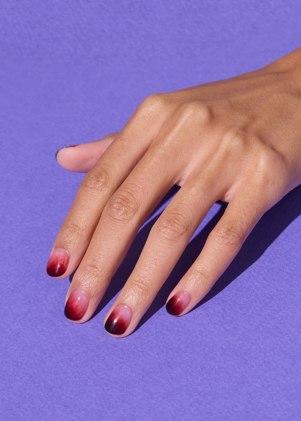 ohora Semi Cured Gel Nail Strips (N Blood Drop) - Red, Ombre, Works with Any UV/LED Lamps, Salon-Quality, Long Lasting, Easy to Apply & Remove - Includes 2 Prep Pads, Nail File & Wooden Stick