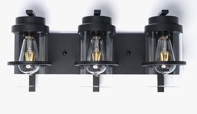 Bathroom Vanity Light Fixtures,Rustic Matte Black Vanity Lights 3 Bulb,Industrial Bathroom Light 3 Pack(Bulbs not Included)