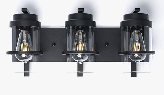Bathroom Vanity Light Fixtures,Rustic Matte Black Vanity Lights 3 Bulb,Industrial Bathroom Light 3 Pack(Bulbs not Included)