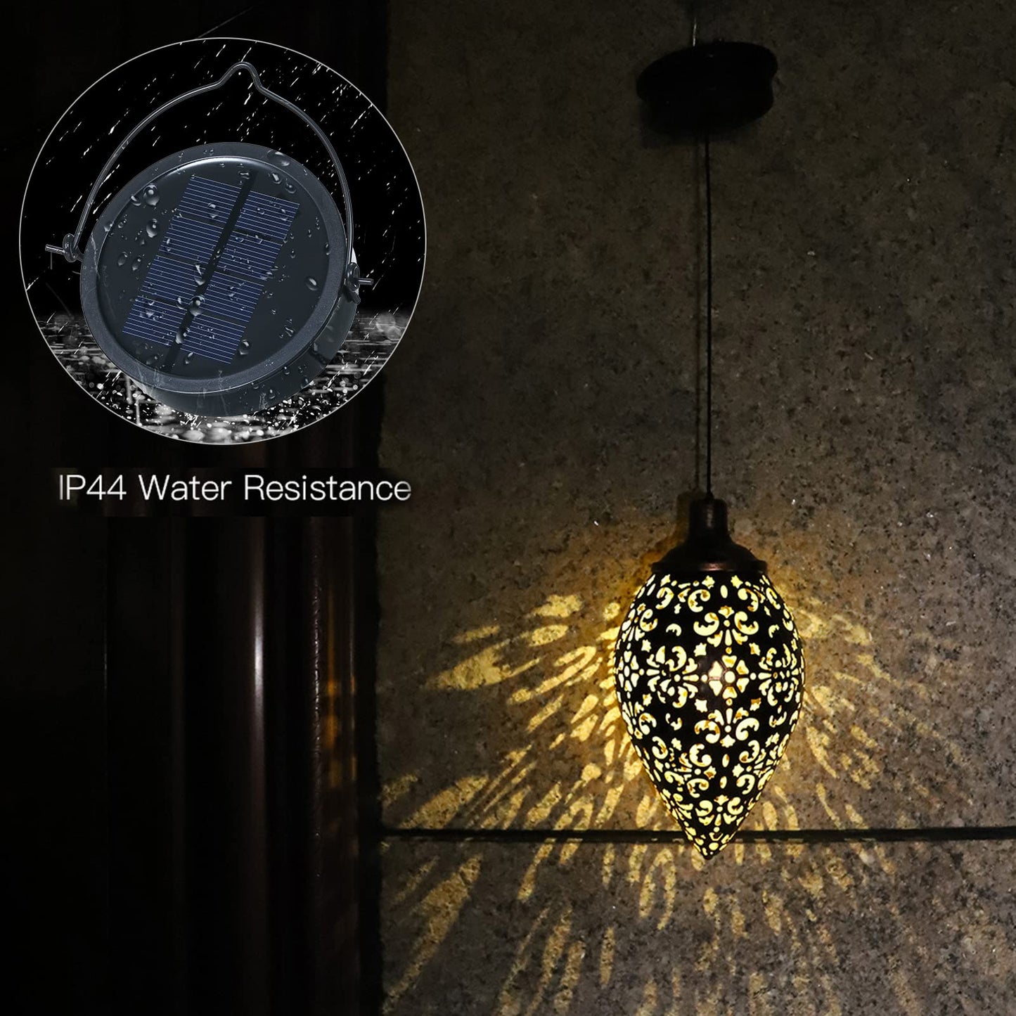 (2 Pack) Hanging Solar Lights, Tomshine Solar Lantern LED Moroccan Garden Decor, Metal Solar Lanterns Outdoor Waterproof for Outside, Patio, Porch, Pathway Hanging Decor