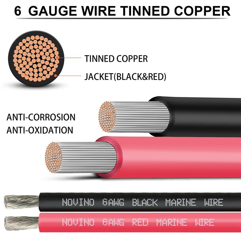 6 Gauge Marine Wire 6 AWG Marine Grade Wire Include 6 AWG 10FT Red & 10FT Black,6 Gauge Tinned Copper Boat Cable for Automotive Electrical Battery Speakers Solar Outdoor RV Camper Trailer