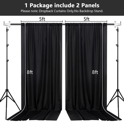 MEETSKY Black Backdrop Curtains for Parties - 10ft x 8ft Party Photo Background Curtain Rod Pocket Fabric Drapes Panels for Boys Birthday Holiday Home Halloween Decoration, 5ft x 8ft, 2 Panels