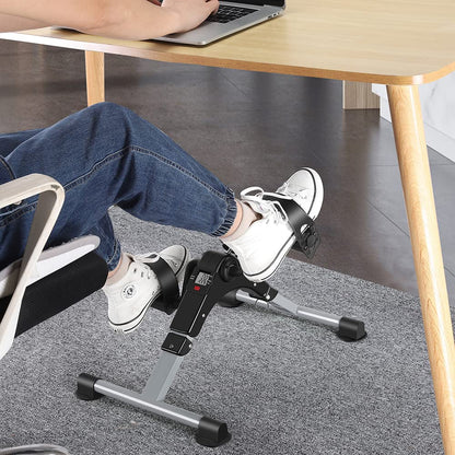 Folding Pedal Exerciser Mini Exercise Bike Portable Peddler Under Desk Bike with LCD Display for Arms and Legs Workout (Gray)