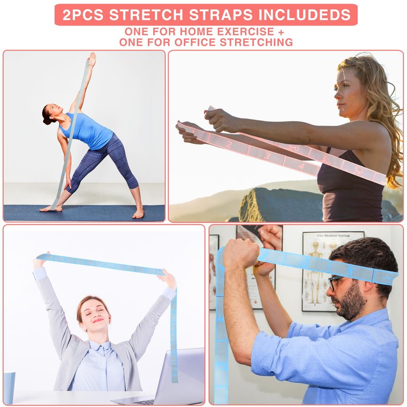 2PCS Elastic Yoga Stretching Strap with 11 Loops, CEILIWEN Elastic Band for Physical Therapy,Pilates Stretch Band,Elastic Exercise Bands, Leg Stretching Strap,Stretch Resistance Bands for Exercise