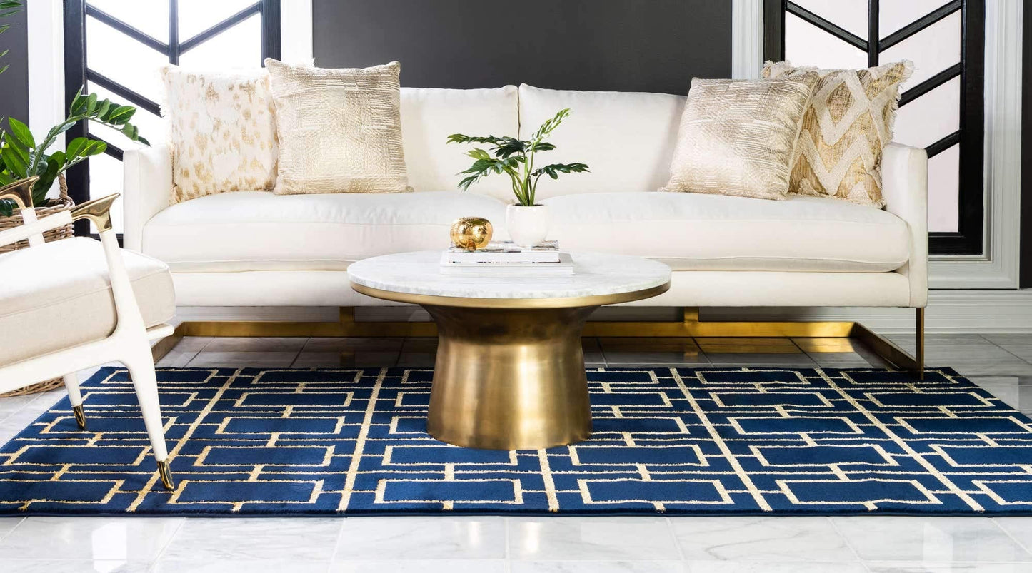 Unique Loom Marilyn Monroe Glam Collection Area Rug - Deco (5' 3' x 8' Rectangle, Navy Blue Gold/ Gold)