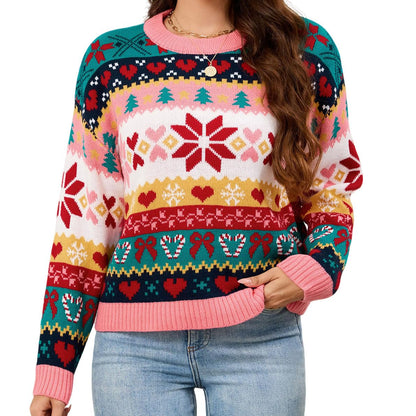 LUBOT Ugly Christmas Sweaters for Women Cute Fuzzy Funny Wintertime Holiday Parties Knitted Casual Pullover Sweater Pink Green Large
