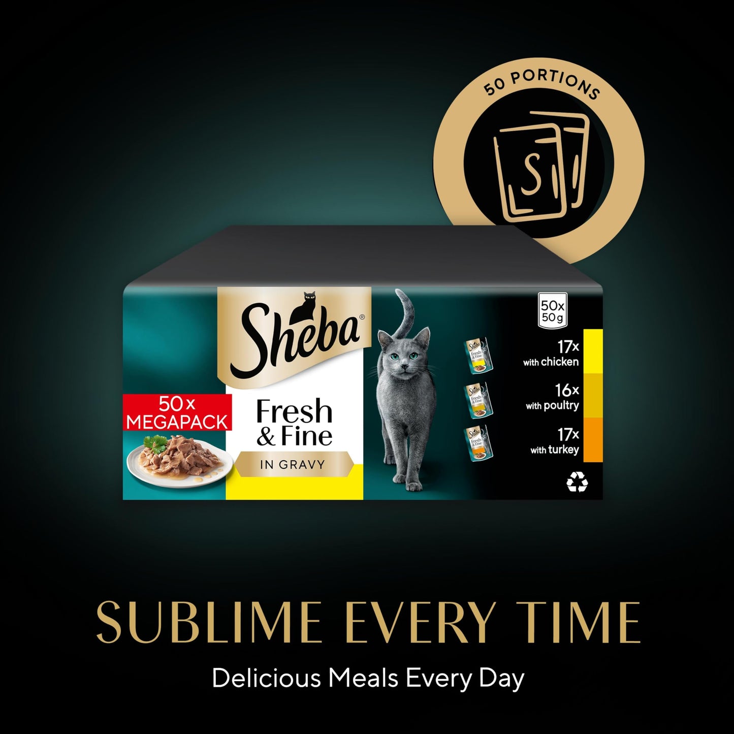 Sheba Cat Wet Food - Fresh and Fine - Cat Pouches Poultry in Gravy - 50 x 50 g Pack