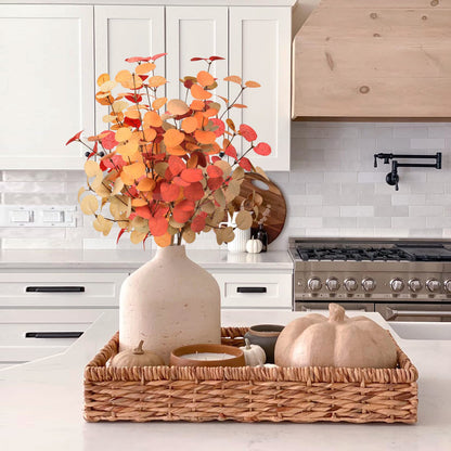 Beferr 5 Pcs Autumn Artificial Eucalyptus Stems Leaves Autumn Decoration for Home Faux Eucalyptus Autumn Artificial Flowers for Fall Decor Table Centerpieces Thanksgiving Wedding Party Halloween Decor
