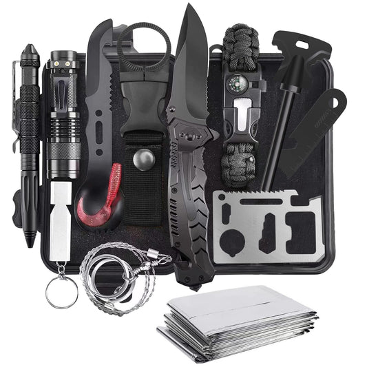 Gearedt Survival Kit, 16 in 1 Professional Survival Gear Tool Emergency Tactical First Aid Equipment Supplies Kits Gifts Idear for Men Him Women Families Hiking Camping Fishing Adventures