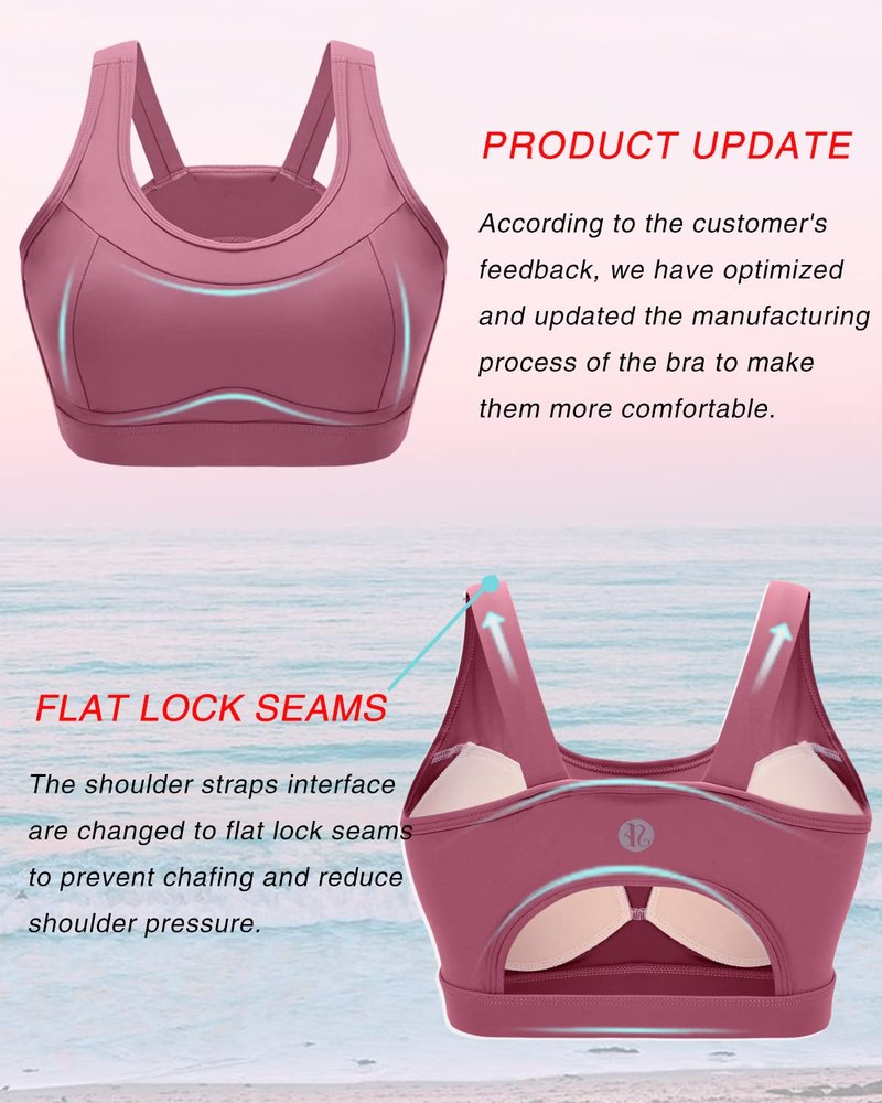 RUNNING GIRL High Impact Sports Bras for Women,Racerback Red Bra Workout Crop Tank Tops Longline Sports Bra Push up(WX2667 Pink,M)