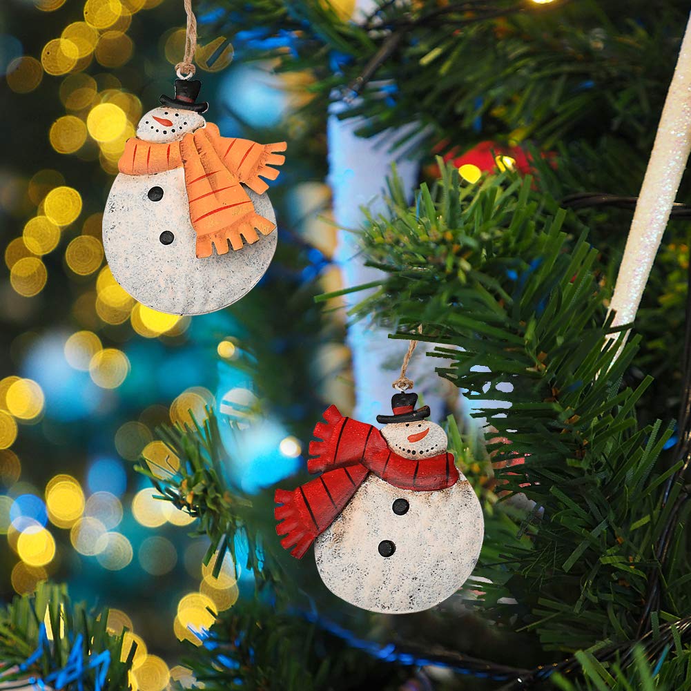 Rustic Metal Snowmen Ornament for Christmas Tree Decoration Snowman Christmas Hanging Ornament Xmas Holiday Decor(E-Snowmen Decor)
