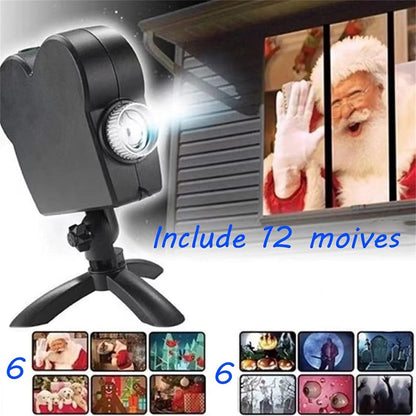 Halloween Window Projector,Halloween Holographic Projector,Christmas Led Holographic Projection Lamp,12 Movies,Used for Halloween Outdoor,Christmas Garden Decoration Family Outdoor Party
