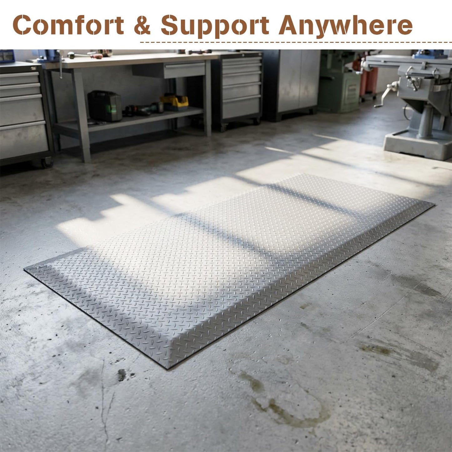 tonchean 3' x 7' Anti Fatigue Mats Industrial Extra Thick 15/16" Ergonomic Standing Floor Pad, Reducing Pressure, Work Mats for Machinist Workshop Garage - Grey
