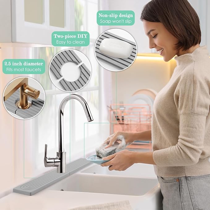 Stone Faucet Mat for Kitchen Sink, Diatomite Drying Stone Tray & Sink Protector