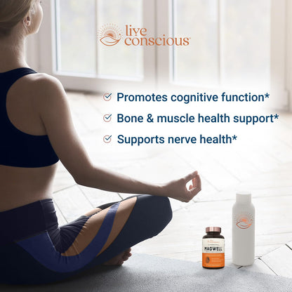 Live Conscious MagWell Magnesium Supplement with Zinc & D3 - Complex with Bisglycinate, Citrate, Malate - High Strength for Sleep - 120 Capsules