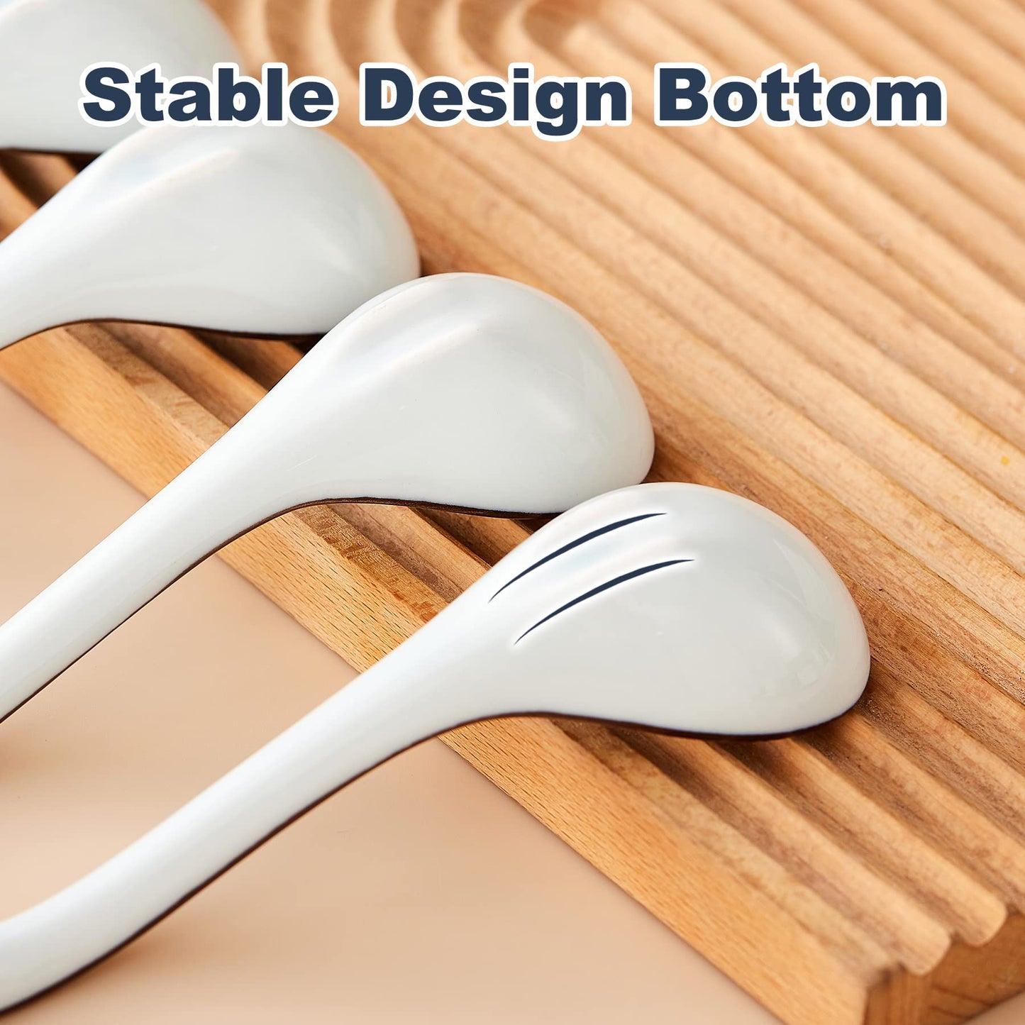 Ceramic Asian Soup Spoons, Easy to Hold, Long Handle Perfect Depth Spoon Set for Japanese Ramen Noodles, Chinese Dumpling, Pho, Miso, Wonton, Dishwasher Safe -Set of 4 - Blue