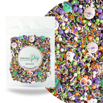 Sprinkle Pop Monster Mashup Sprinkle Mix| Orange Black White Lime Purple Sprinkles| Halloween Sprinkles with ~6 monster, ghosts, creepy eyeballs Made in USA for Decorating Cakes Cookies Cupcakes, 2oz