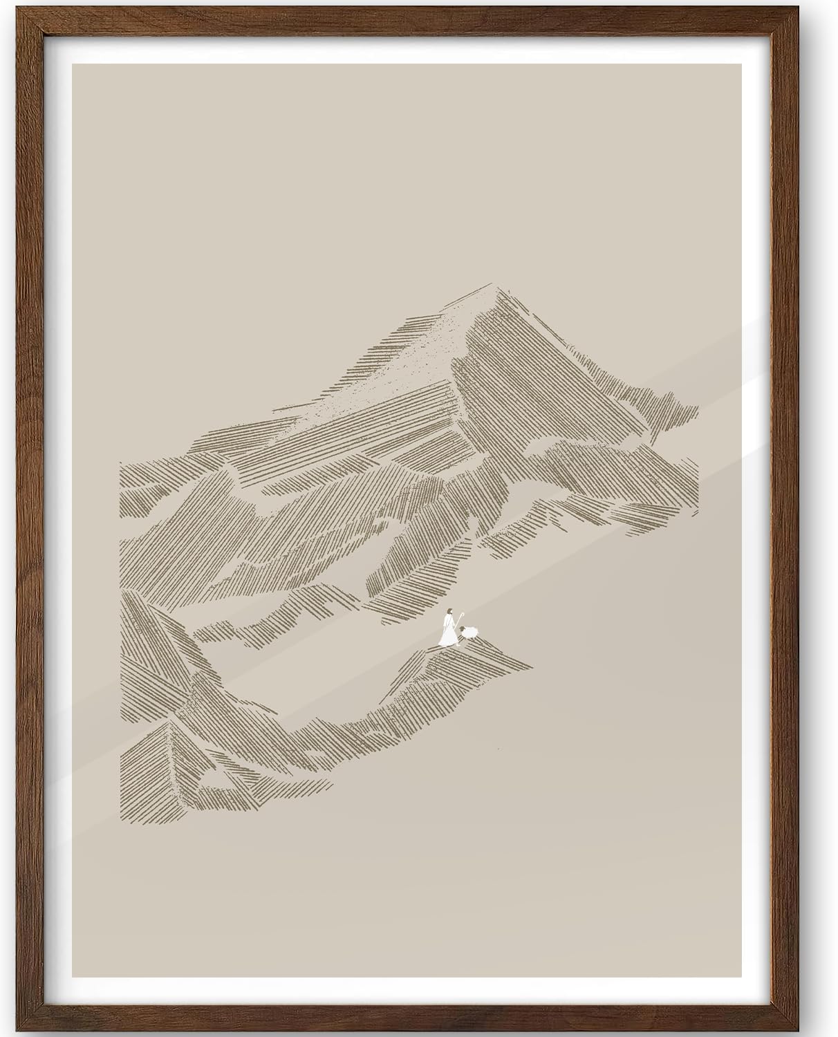 iHery Natural OAK Wood Jesus and Peter Walk on Water Framed Wall Art, 12x16 in Modern Sketch Bible Verses Canvas Art Decor, Beige Logs Boho Scripture 1Pack for Living Room Bedroom