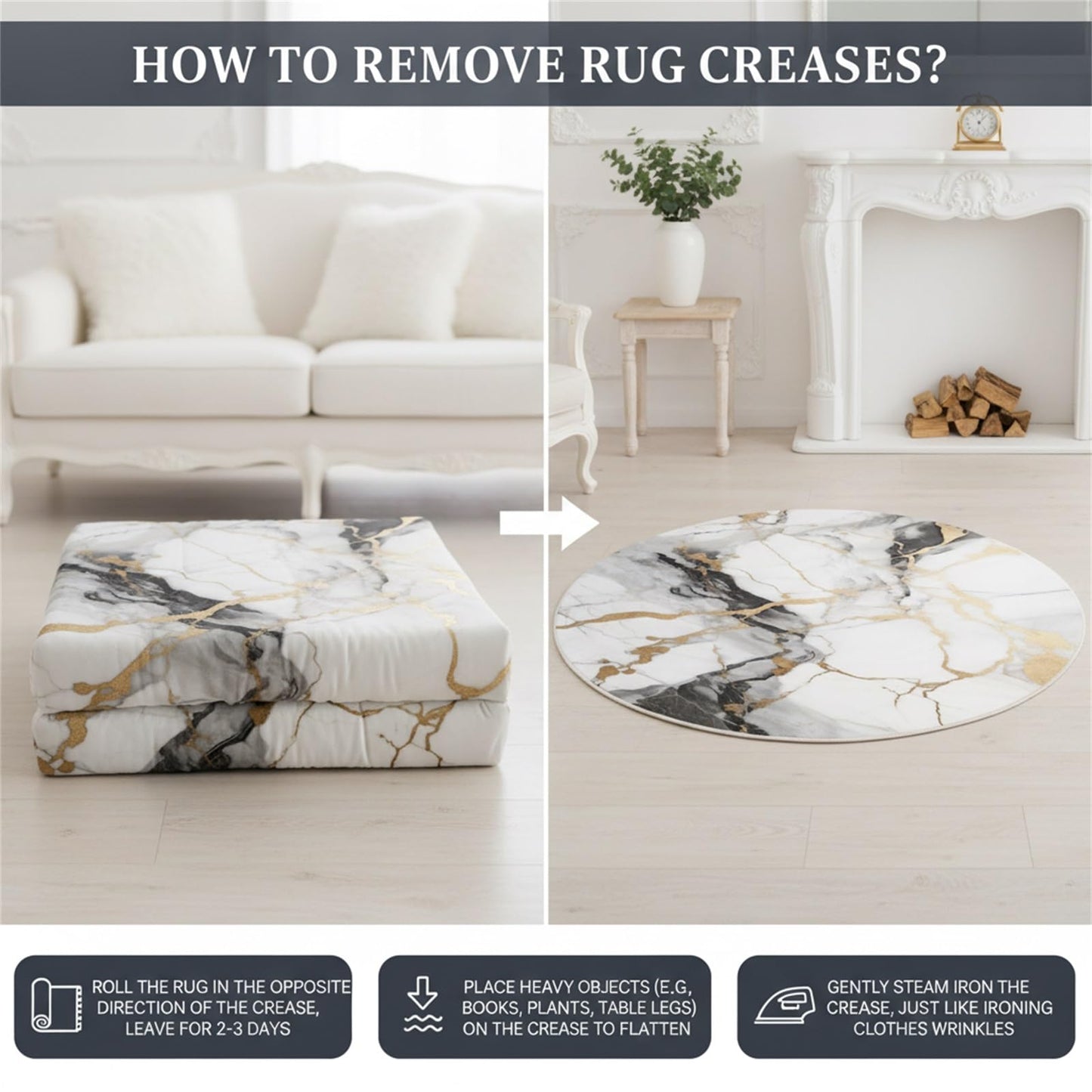 Unique Aesthetic Modern Abstract Black Grey Gold Marble Round Area Rug for Living Room Bedroom Guestroom Art Deco Luxury Circle Office Meetingroom Carpet Kitchen Nursery Playroom Floor Rug 6ft